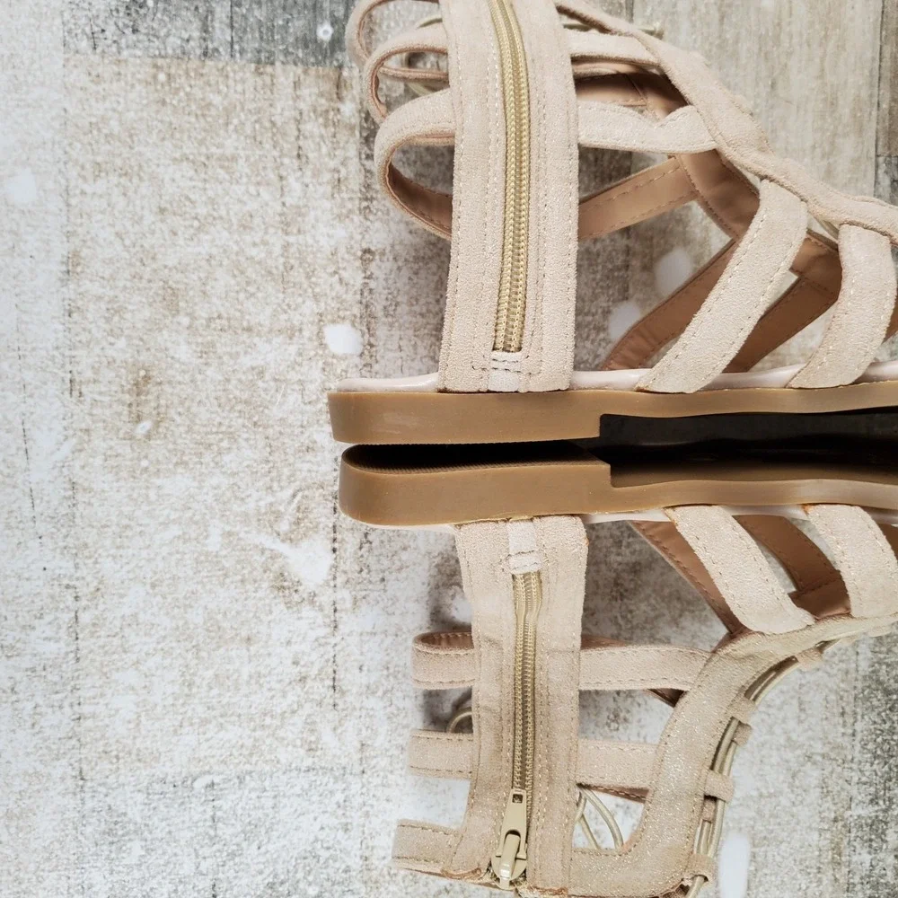 GC Shoes Alma Womens Gladiator Sandal Sz 8 Beige Suede Comfort Open & Square Toe